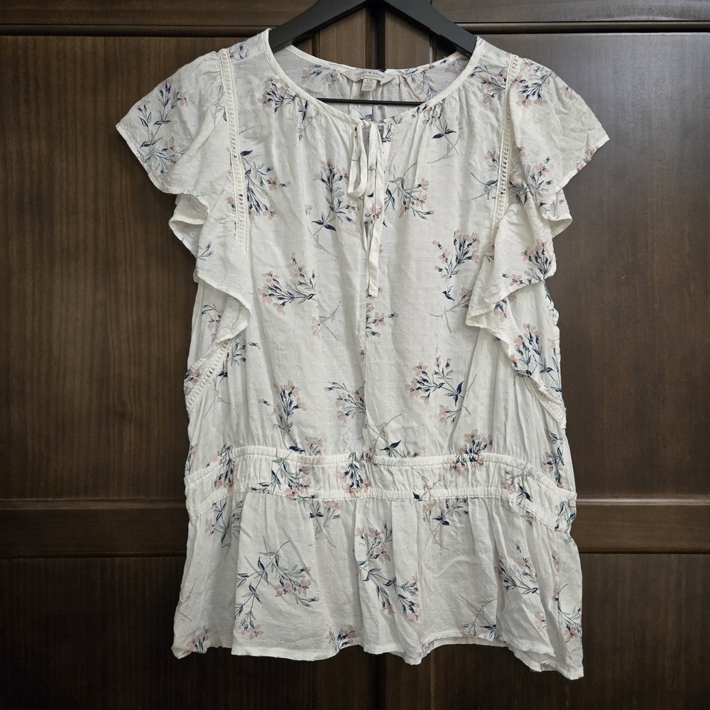 Lucky Brand Top Womens Large Cottagecore Boho Hippie Fairy Peasant Peplum Floral